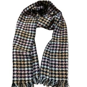 Wool scarf Brown cream pink and orange hounds tooth virgin wool scarf